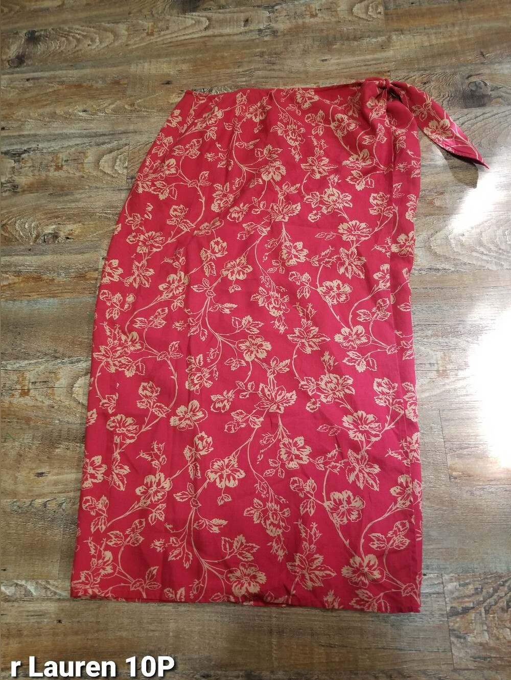 Ralph Lauren Red Floral Wrap Skirt or Sarong 10P Silk Linen
